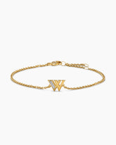 Petite Pavé Initial Chain Bracelet in 18K Yellow Gold with Diamond W